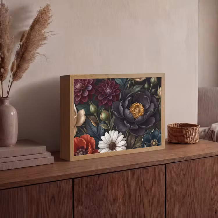 Bloemen - Boeket - Natuur - Klassiek - Weelderig Light Box met batterij (Wandlamp) middel -sfeer2