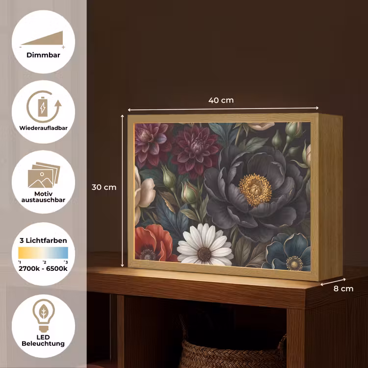 Bloemen - Boeket - Natuur - Klassiek - Weelderig Light Box met batterij (Wandlamp) middel -USP_websiteoverzichtDE