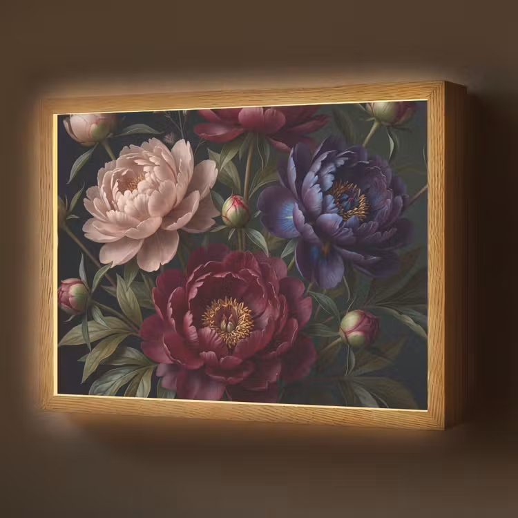 Bloemen - Boeket - Natuur - Modern - Donker Light Box met batterij (Wandlamp) middel -z3d_website