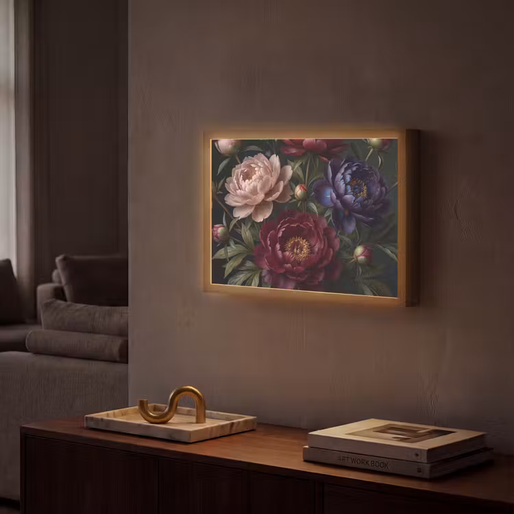Bloemen - Boeket - Natuur - Modern - Donker Light Box met batterij (Wandlamp) middel -sfeer1