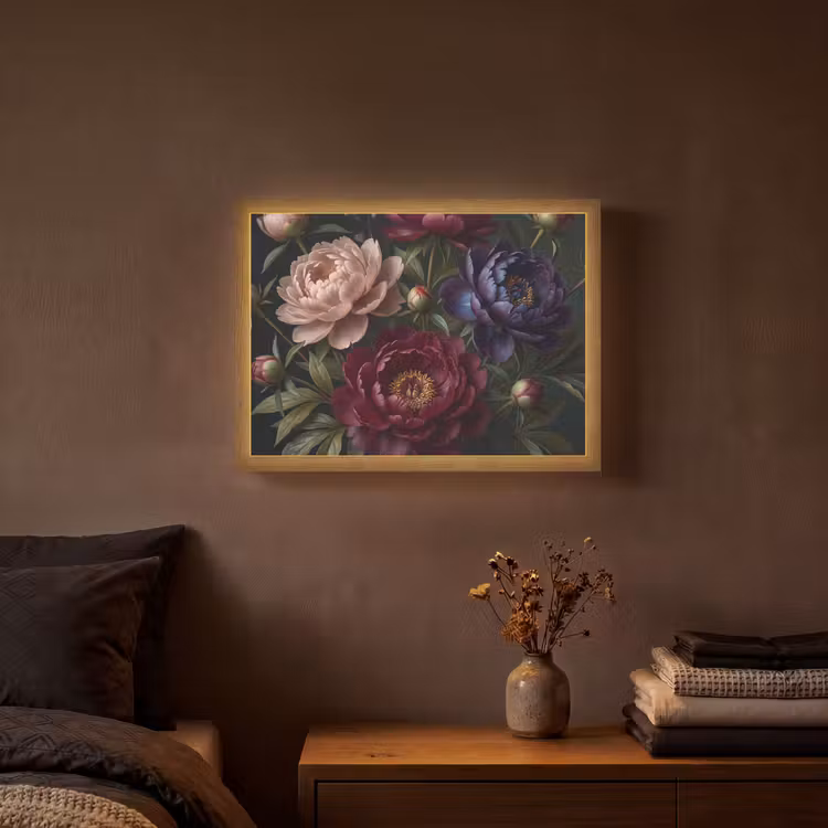 Bloemen - Boeket - Natuur - Modern - Donker Light Box met batterij (Wandlamp) middel -sfeer4