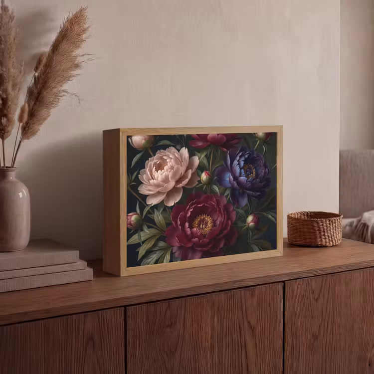 Bloemen - Boeket - Natuur - Modern - Donker Light Box met batterij (Wandlamp) middel -sfeer2