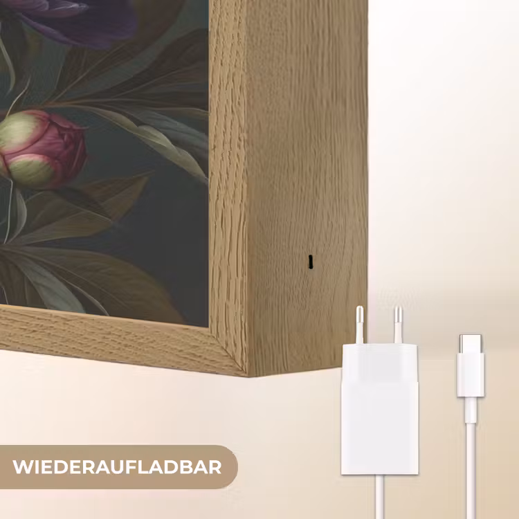 Bloemen - Boeket - Natuur - Modern - Donker Light Box met batterij (Wandlamp) middel -USP_websiteoplaadbaarDE