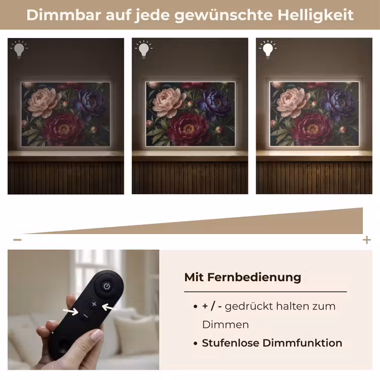 Bloemen - Boeket - Natuur - Modern - Donker Light Box met batterij (Wandlamp) middel -USP_dimbaarDE