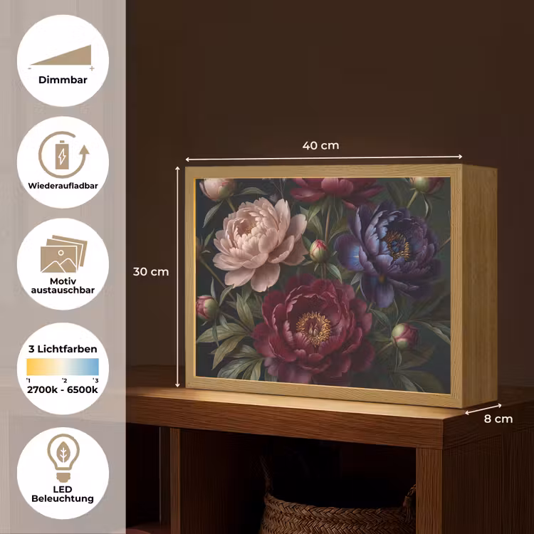 Bloemen - Boeket - Natuur - Modern - Donker Light Box met batterij (Wandlamp) middel -USP_websiteoverzichtDE