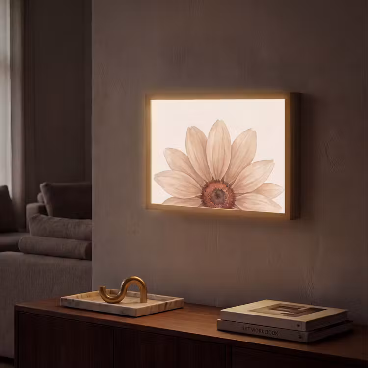 Bloemen - Bloemblad - Natuur - Aquarel - Beige Light Box met batterij (Wandlamp) middel -sfeer1