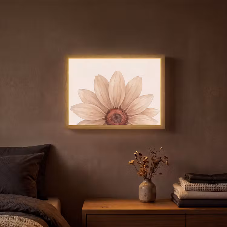 Bloemen - Bloemblad - Natuur - Aquarel - Beige Light Box met batterij (Wandlamp) middel -sfeer4