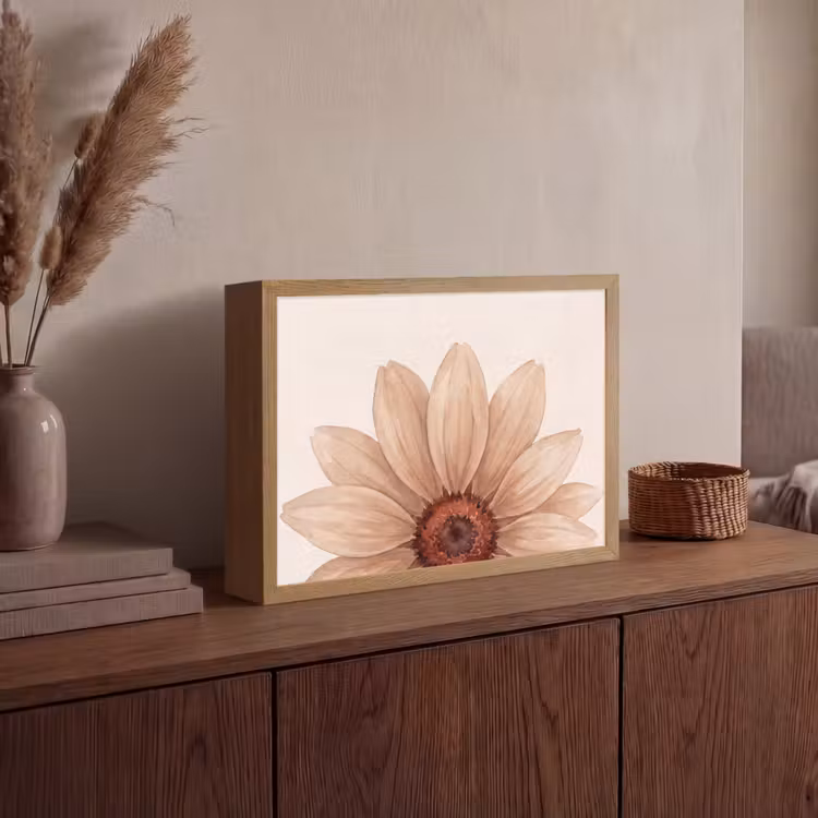 Bloemen - Bloemblad - Natuur - Aquarel - Beige Light Box met batterij (Wandlamp) middel -sfeer2