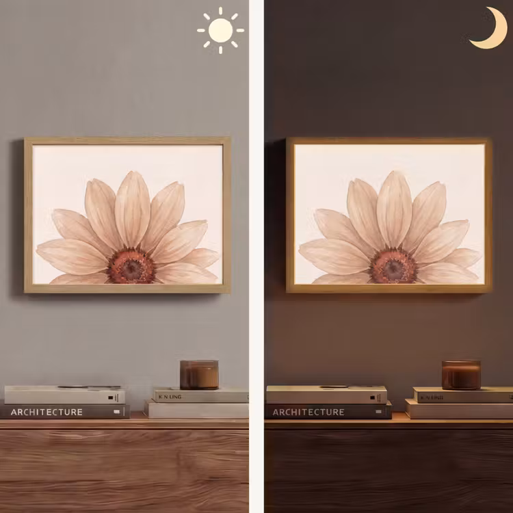 Bloemen - Bloemblad - Natuur - Aquarel - Beige Light Box met batterij (Wandlamp) middel -sfeer3