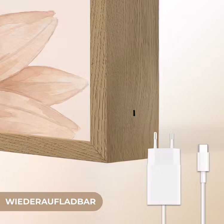 Bloemen - Bloemblad - Natuur - Aquarel - Beige Light Box met batterij (Wandlamp) middel -USP_websiteoplaadbaarDE