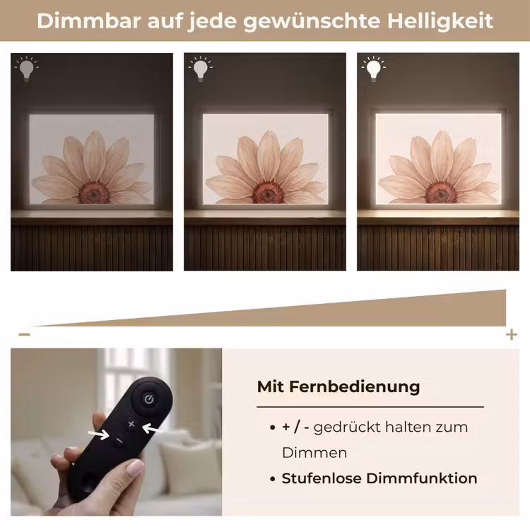 Bloemen - Bloemblad - Natuur - Aquarel - Beige Light Box met batterij (Wandlamp) middel -USP_dimbaarDE