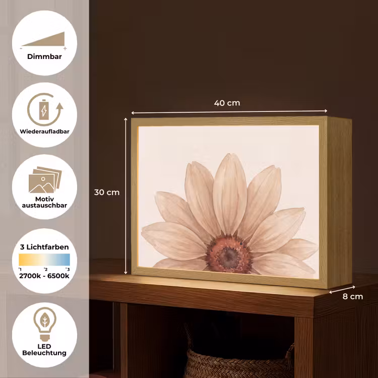 Bloemen - Bloemblad - Natuur - Aquarel - Beige Light Box met batterij (Wandlamp) middel -USP_websiteoverzichtDE