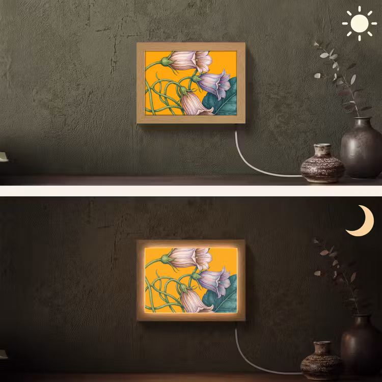 Lightbox - Wandleuchte - Blumen – Botanik – Gelb - Bloemen - Botanisch - Geel Light Box met kabel (Wandlamp) klein