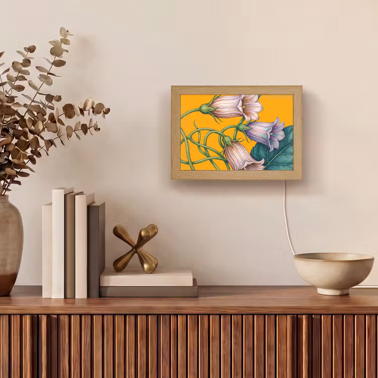 Lightbox - Wandleuchte - Blumen – Botanik – Gelb - Bloemen - Botanisch - Geel Light Box met kabel (Wandlamp) klein