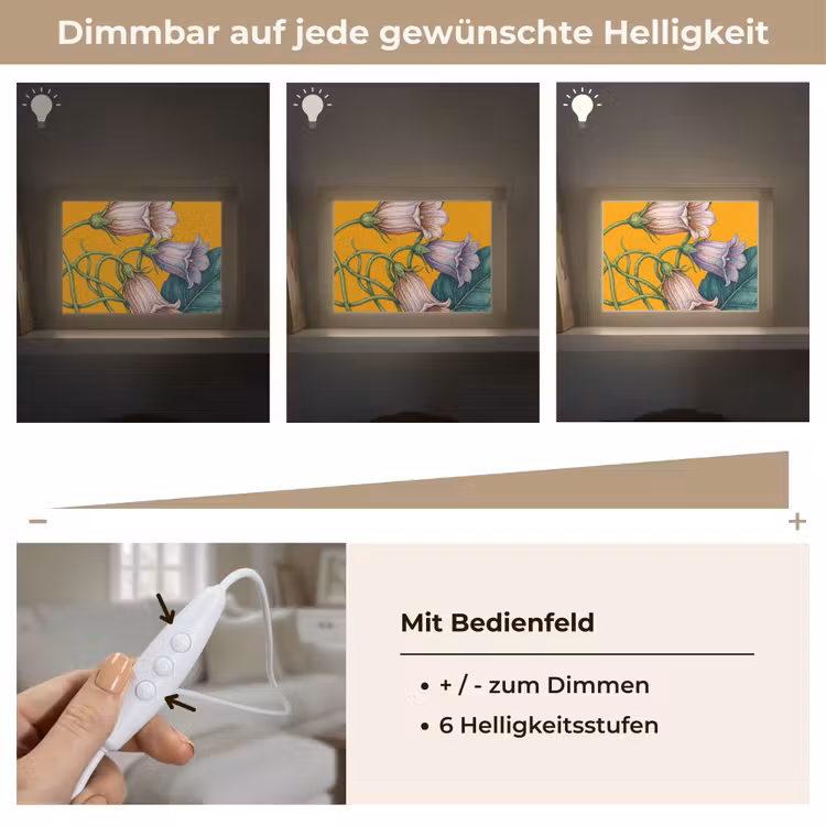 Lightbox - Wandleuchte - Blumen – Botanik – Gelb - Bloemen - Botanisch - Geel Light Box met kabel (Wandlamp) klein