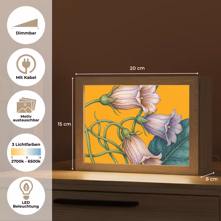Lightbox - Wandleuchte - Blumen – Botanik – Gelb - Bloemen - Botanisch - Geel Light Box met kabel (Wandlamp) klein
