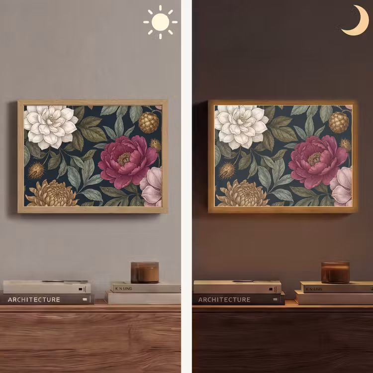 Bloemen - Botanisch - Illustratie - Donker - Vintage Light Box met batterij (Wandlamp) middel -sfeer3