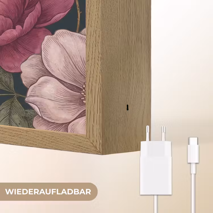 Bloemen - Botanisch - Illustratie - Donker - Vintage Light Box met batterij (Wandlamp) middel -USP_websiteoplaadbaarDE