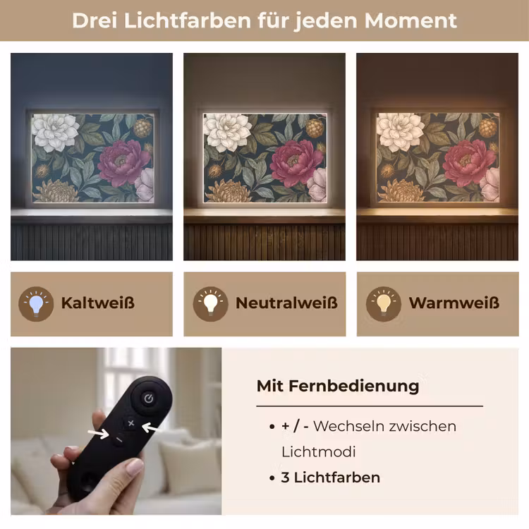Bloemen - Botanisch - Illustratie - Donker - Vintage Light Box met batterij (Wandlamp) middel -USP_lichtkleurDE