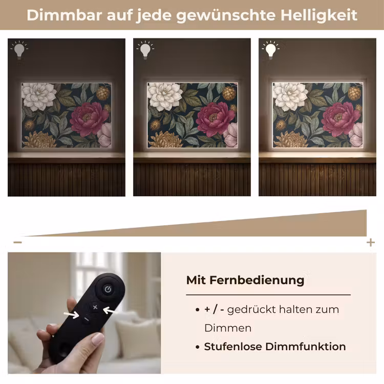 Bloemen - Botanisch - Illustratie - Donker - Vintage Light Box met batterij (Wandlamp) middel -USP_dimbaarDE