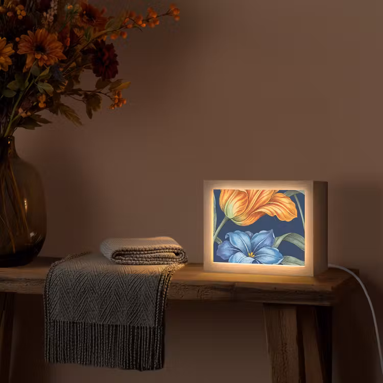 Lightbox - Wandleuchte - Blumen – Botanik – Muster - Bloemen - Botanisch - Patroon Light Box met kabel (Wandlamp) klein