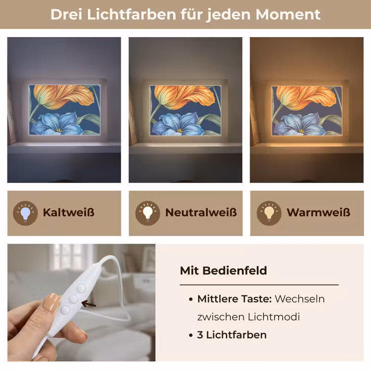 Lightbox - Wandleuchte - Blumen – Botanik – Muster - Bloemen - Botanisch - Patroon Light Box met kabel (Wandlamp) klein