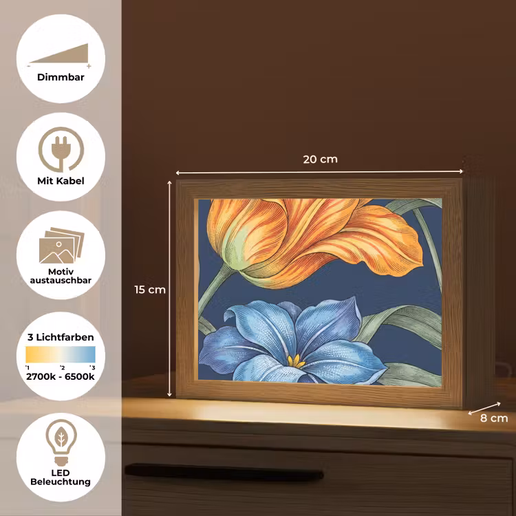 Lightbox - Wandleuchte - Blumen – Botanik – Muster - Bloemen - Botanisch - Patroon Light Box met kabel (Wandlamp) klein