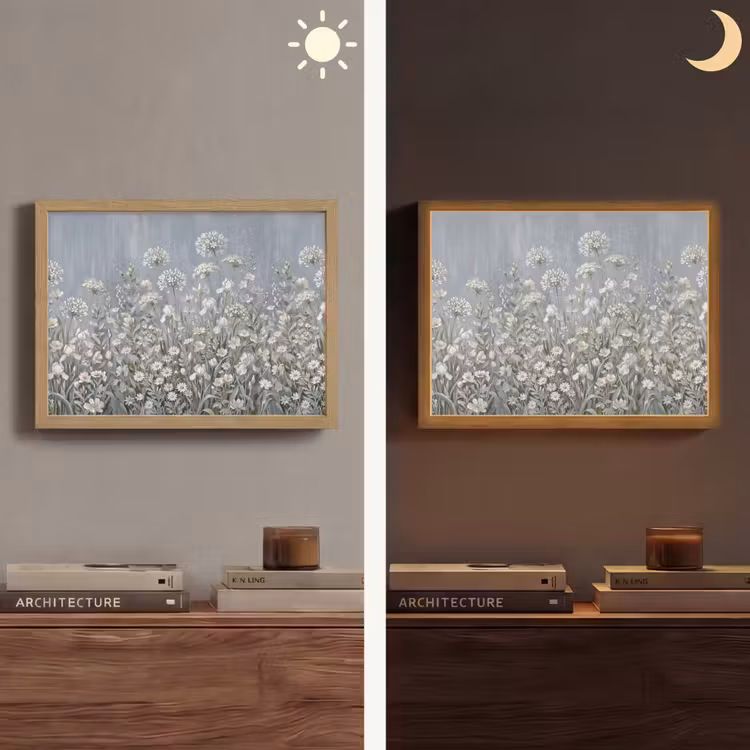 Bloemen - Botanisch - Blauw Light Box met batterij (Wandlamp) middel -sfeer3