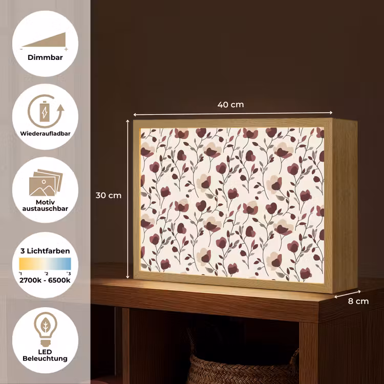 Bloemen - Botanisch - Bordeaux Light Box met batterij (Wandlamp) middel 907 -USP_websiteoverzichtDE