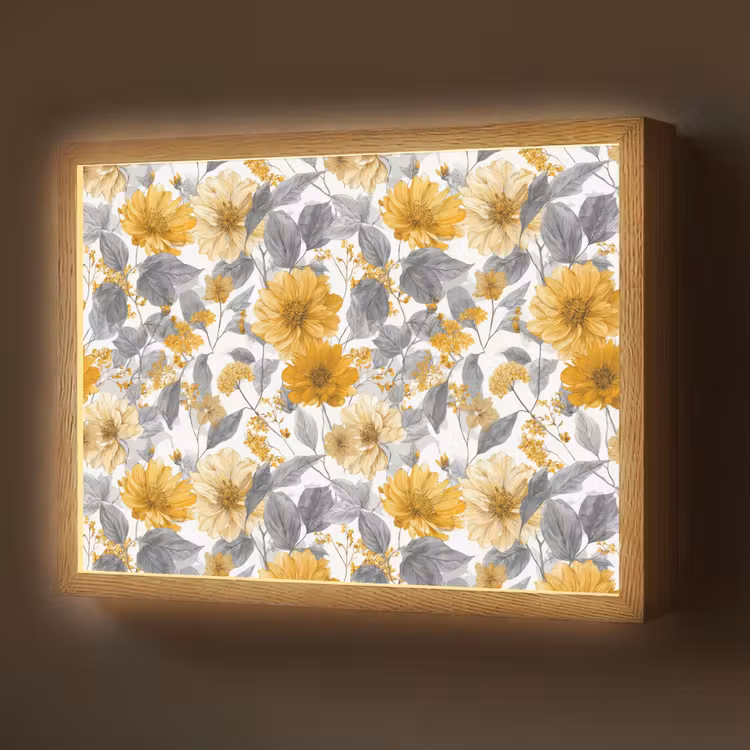 Bloemen - Botanisch - Elegant - Okergeel - Grijs Light Box met batterij (Wandlamp) middel 907 -z3d_website