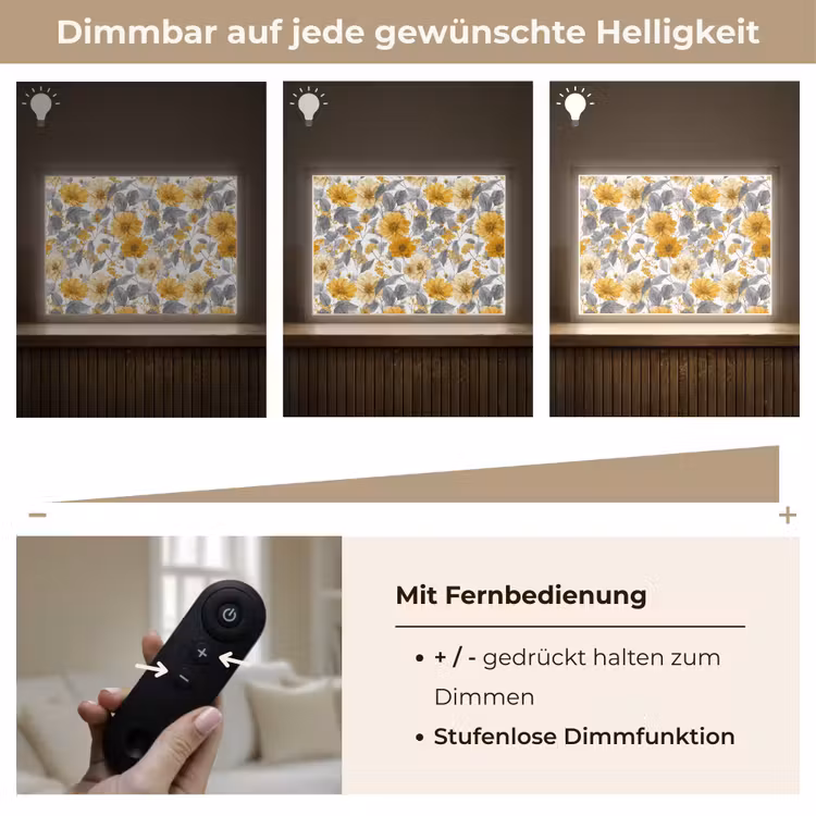Bloemen - Botanisch - Elegant - Okergeel - Grijs Light Box met batterij (Wandlamp) middel 907 -USP_dimbaarDE