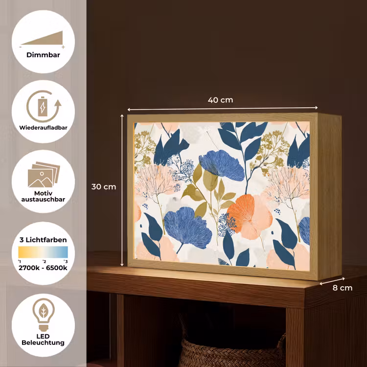 Bloemen - Botanisch - Kleurrijk Light Box met batterij (Wandlamp) middel 907 -USP_websiteoverzichtDE