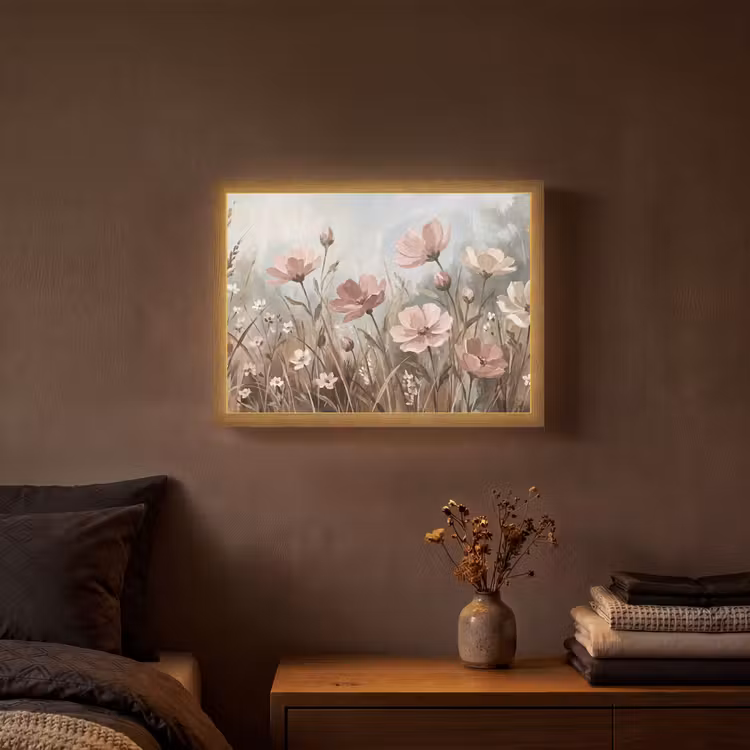 Bloemen - Botanisch - Schilderij - Pastel - Rustiek Light Box met batterij (Wandlamp) middel -sfeer4