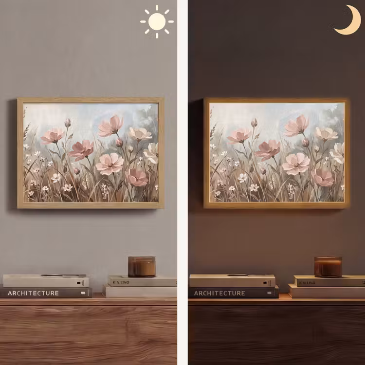 Bloemen - Botanisch - Schilderij - Pastel - Rustiek Light Box met batterij (Wandlamp) middel -sfeer3