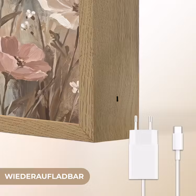 Bloemen - Botanisch - Schilderij - Pastel - Rustiek Light Box met batterij (Wandlamp) middel -USP_websiteoplaadbaarDE