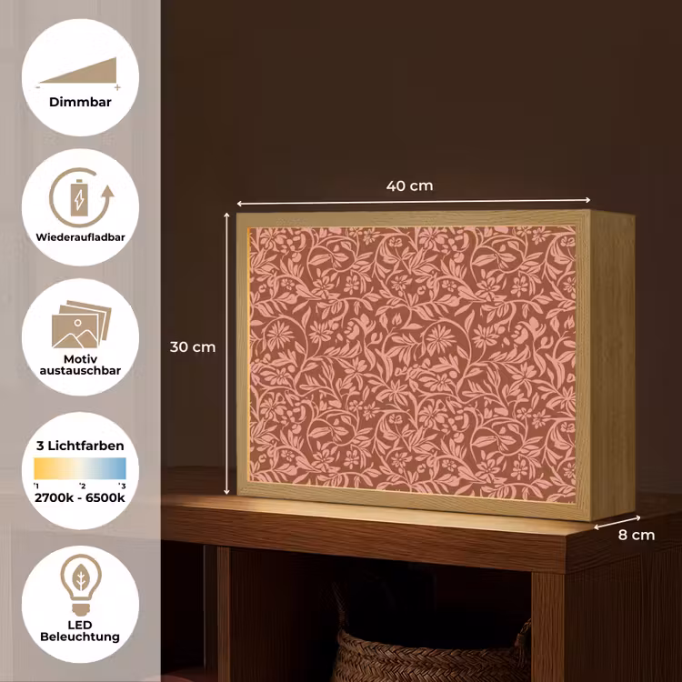 Bloemen - Print - Roze Light Box met batterij (Wandlamp) middel 907 -USP_websiteoverzichtDE