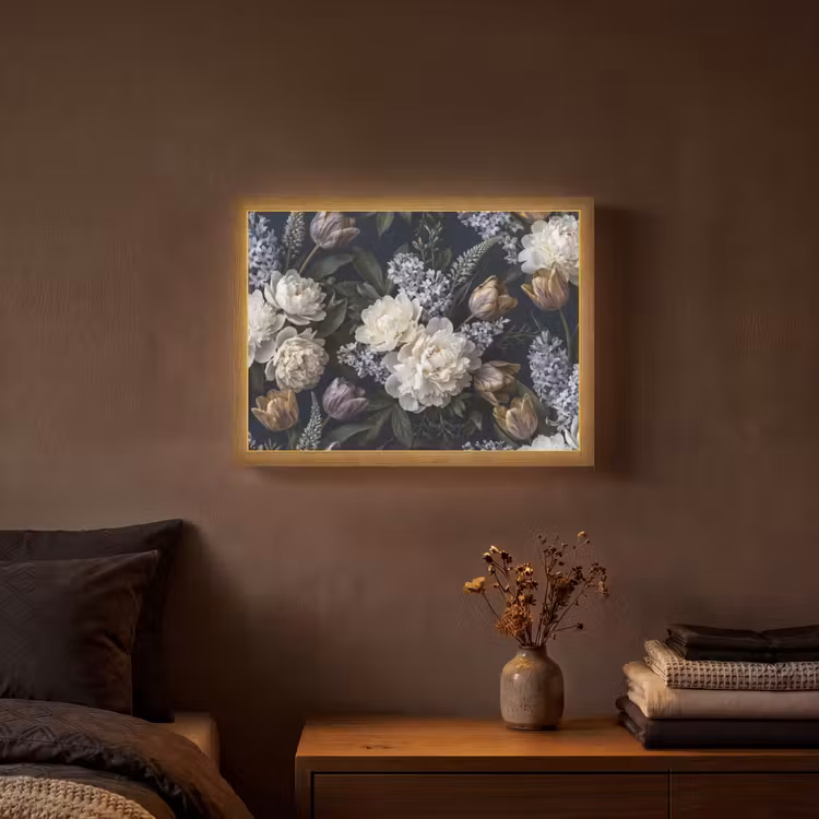 Bloemen - Donker - Elegant - Natuur - Wit Light Box met batterij (Wandlamp) middel -sfeer4