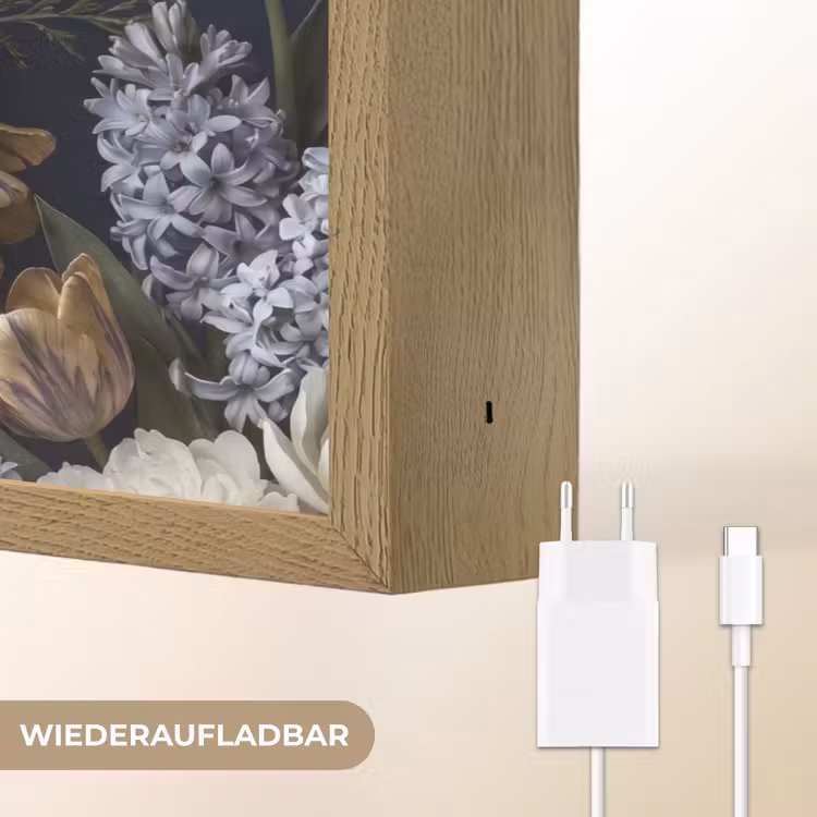 Bloemen - Donker - Elegant - Natuur - Wit Light Box met batterij (Wandlamp) middel -USP_websiteoplaadbaarDE