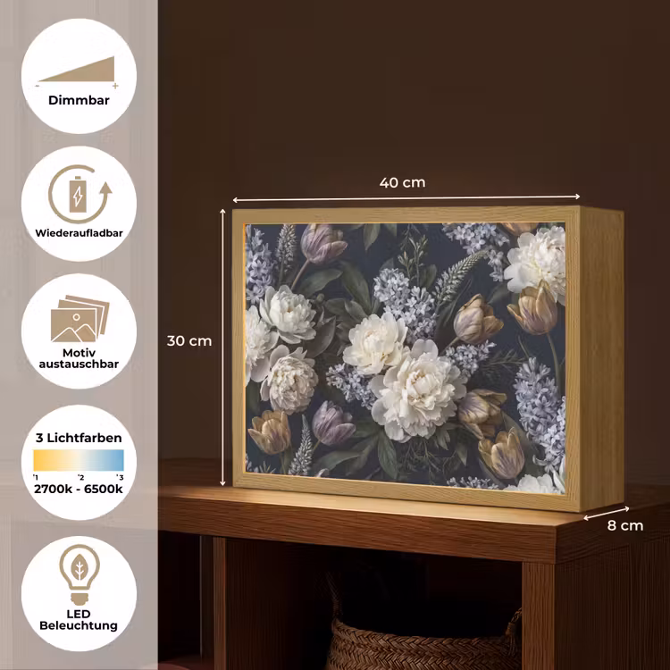 Bloemen - Donker - Elegant - Natuur - Wit Light Box met batterij (Wandlamp) middel -USP_websiteoverzichtDE