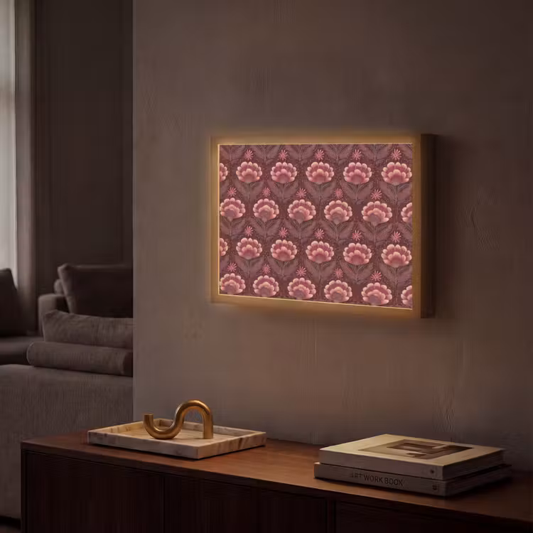 Bloemen - Waaier - Paars Light Box met batterij (Wandlamp) middel 907 -sfeer1