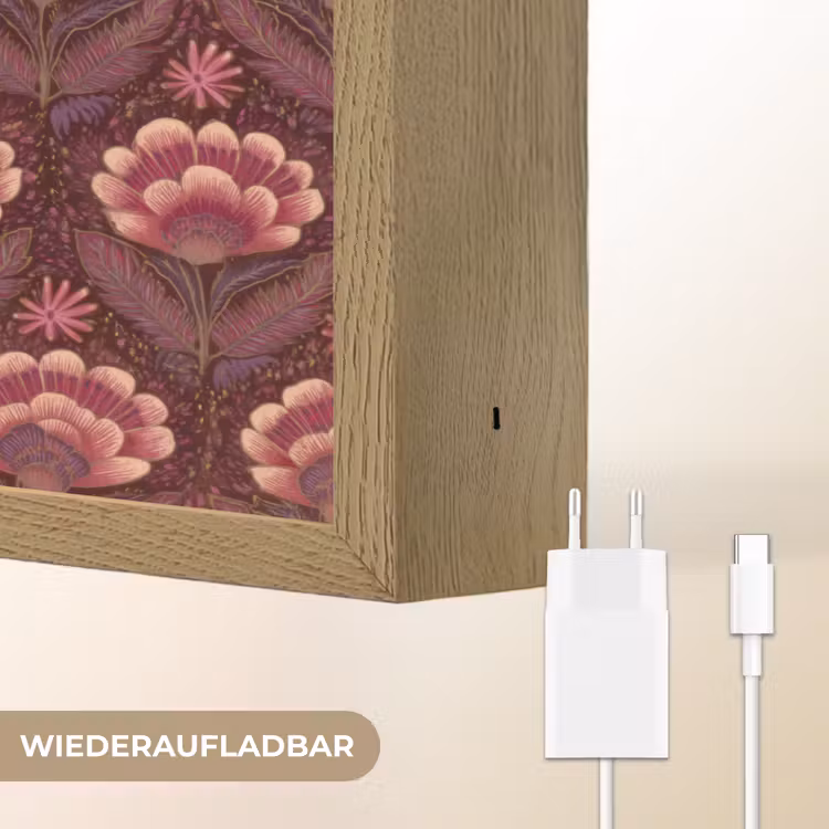 Bloemen - Waaier - Paars Light Box met batterij (Wandlamp) middel 907 -USP_websiteoplaadbaarDE