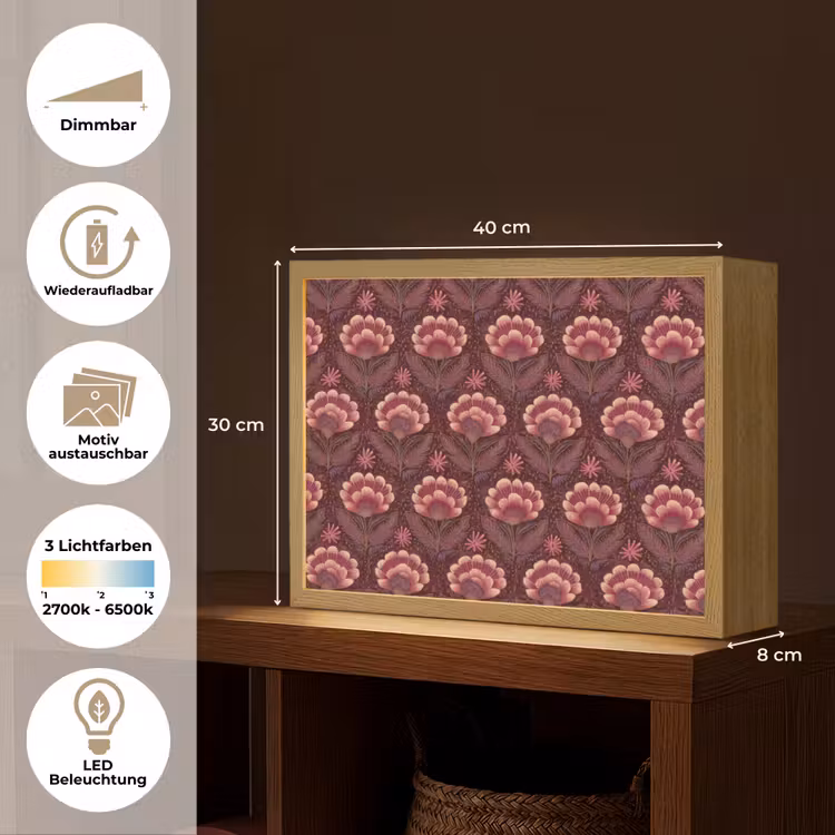 Bloemen - Waaier - Paars Light Box met batterij (Wandlamp) middel 907 -USP_websiteoverzichtDE