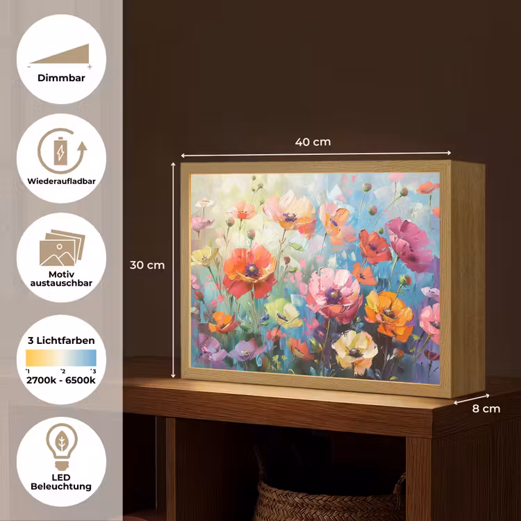 Bloemen - Kleurrijk - Waterverf - Natuur - Zomer Light Box met batterij (Wandlamp) middel -USP_websiteoverzichtDE