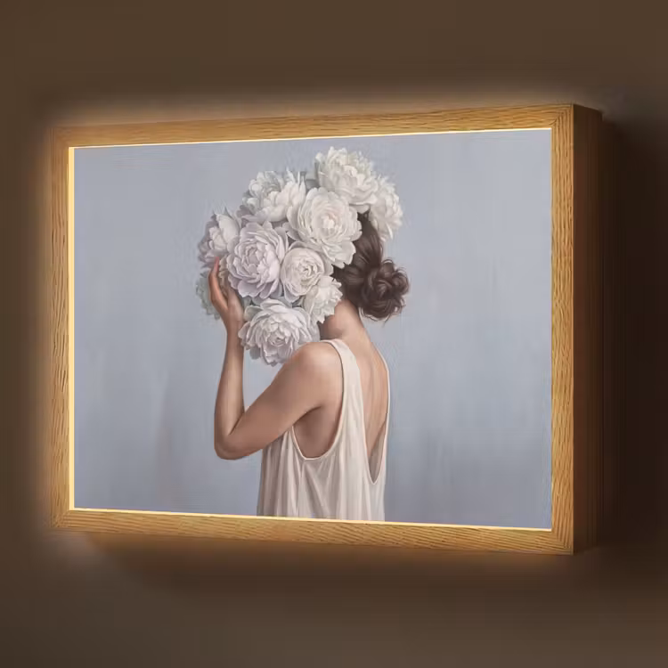 Bloemen - Vrouw - Wit Light Box met batterij (Wandlamp) middel -z3d_website