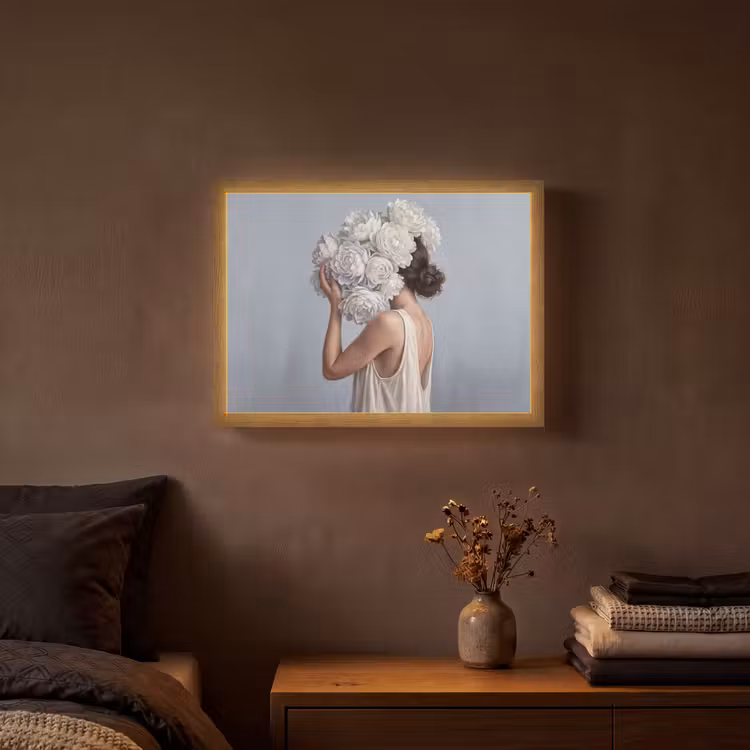 Bloemen - Vrouw - Wit Light Box met batterij (Wandlamp) middel -sfeer4