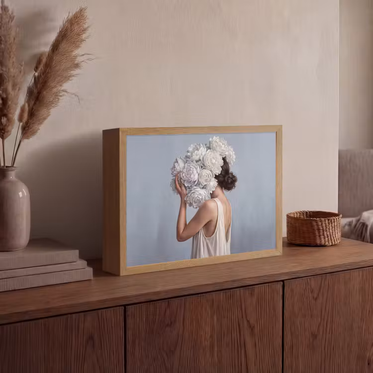 Bloemen - Vrouw - Wit Light Box met batterij (Wandlamp) middel -sfeer2