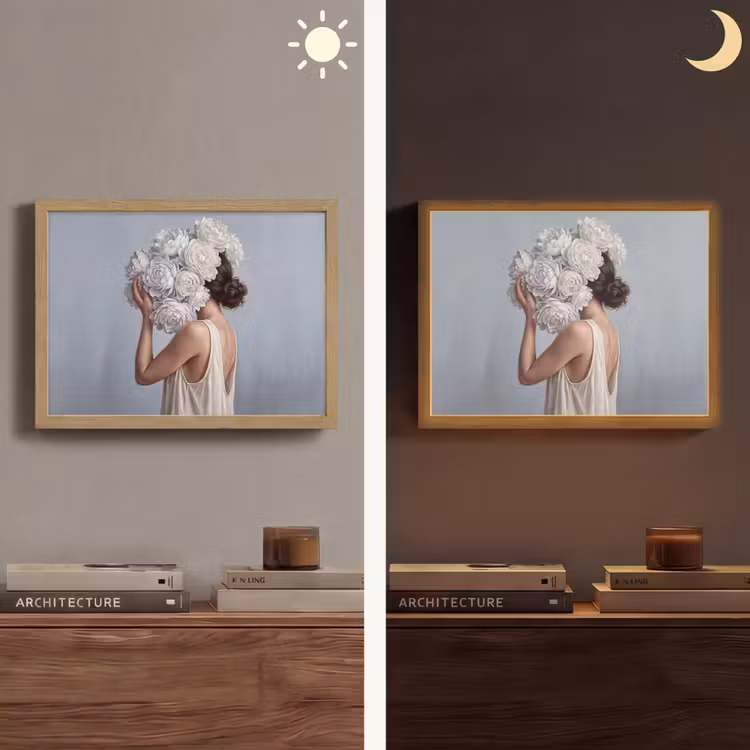 Bloemen - Vrouw - Wit Light Box met batterij (Wandlamp) middel -sfeer3
