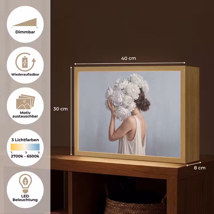 Bloemen - Vrouw - Wit Light Box met batterij (Wandlamp) middel -USP_websiteoverzichtDE