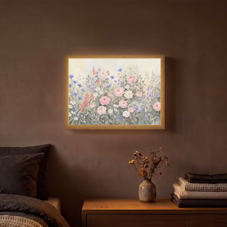 Bloemen - Tuin - Natuur - Kleurrijk Light Box met batterij (Wandlamp) middel -sfeer4