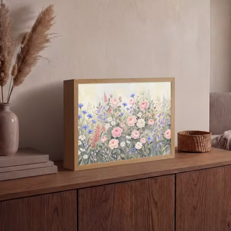 Bloemen - Tuin - Natuur - Kleurrijk Light Box met batterij (Wandlamp) middel -sfeer2